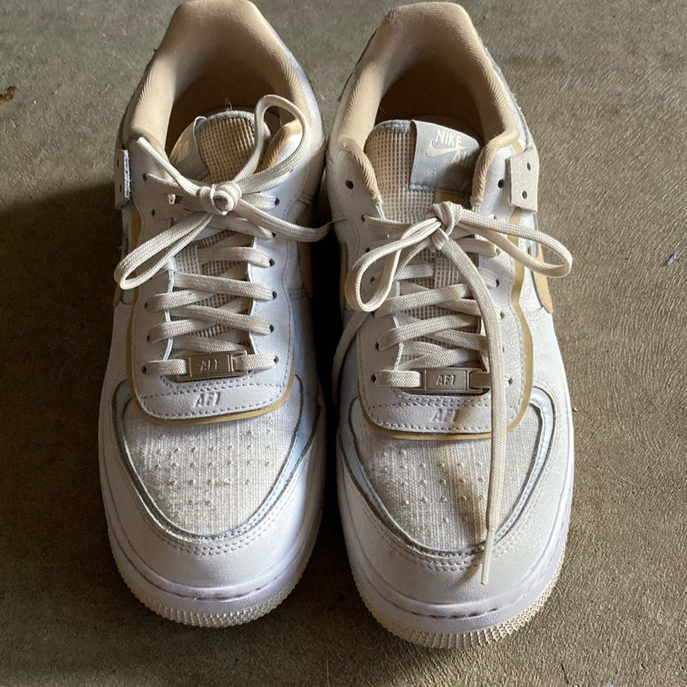 Nike Air Force 1 in White, Grey and Tan, Women’s size 9.5